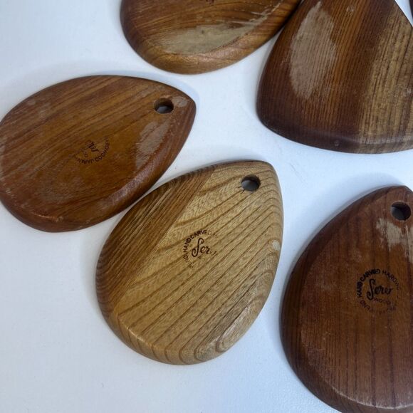 VTG Sere Wooden Cork Coaster Set of 7 w/ Holder MCM Stacked Teardrop Barware - Picture 10 of 16